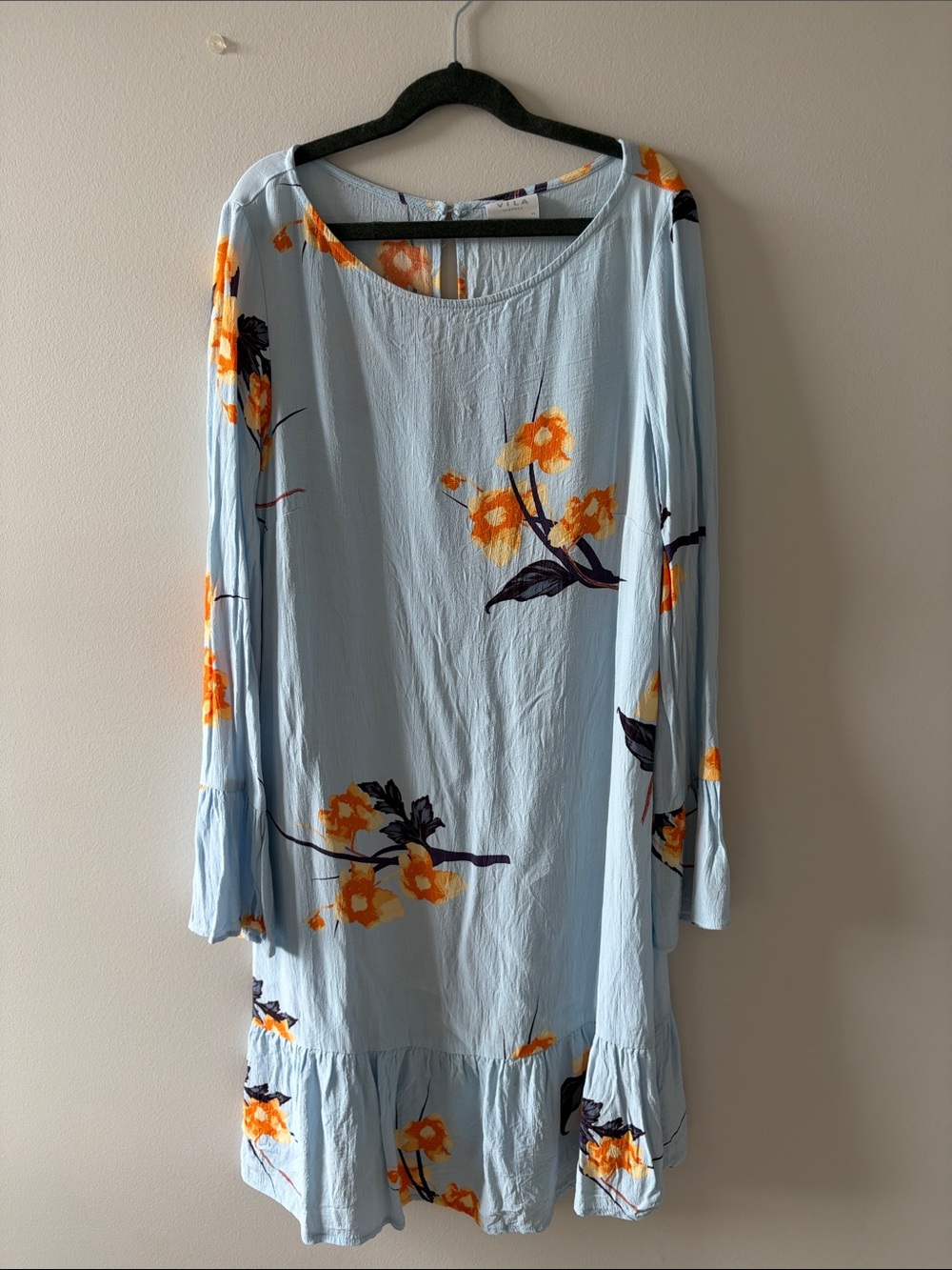 VILA Light Blue Floral Long-Sleeve Tiered Dress